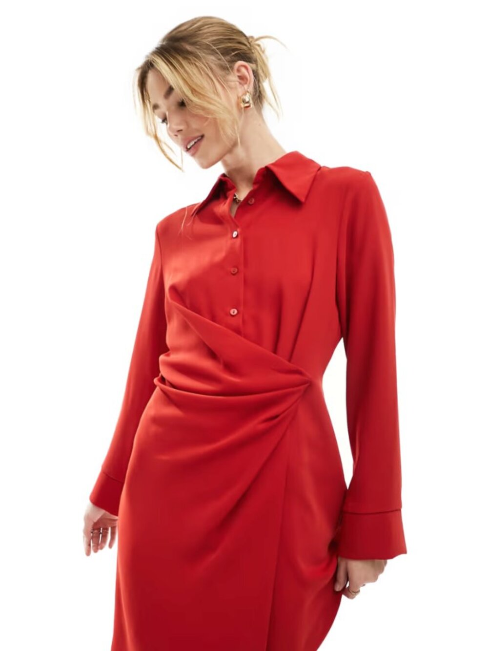 Mango tie waist red dress
